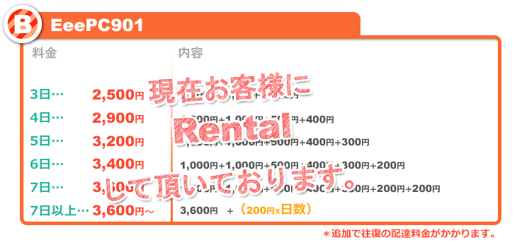 EeePC901レンタル料金表